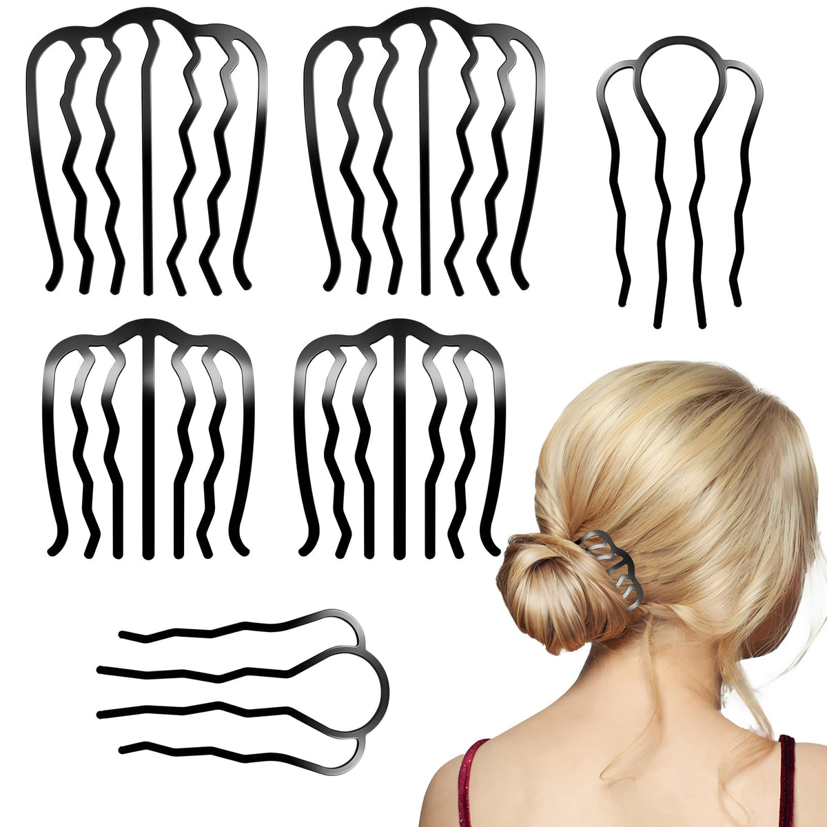 6 Pcs, Metal Hair Side Combs Set, Black