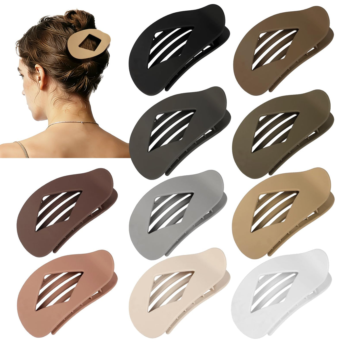 10 PCS Flat Hair Clips for Women, 4.2 Inch Large Hair Claw Clips - Leopard