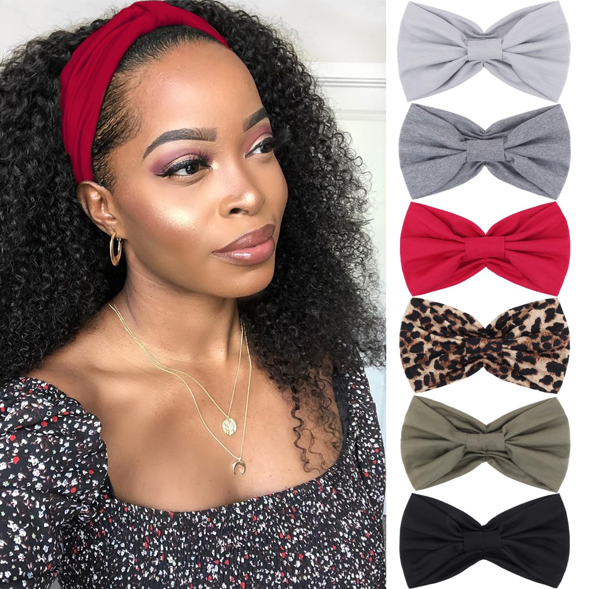 Kachanaa 8 Pack Wide Non-Slip Boho Women's Headband - Elastic Large African Turban Headwrap Ideal for Yoga,Workouts,Running - Non-Slip Design for Women