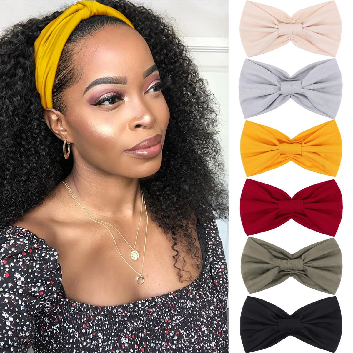 Kachanaa 8 Pack Wide Non-Slip Boho Women's Headband - Elastic Large African Turban Headwrap Ideal for Yoga,Workouts,Running - Non-Slip Design for Women