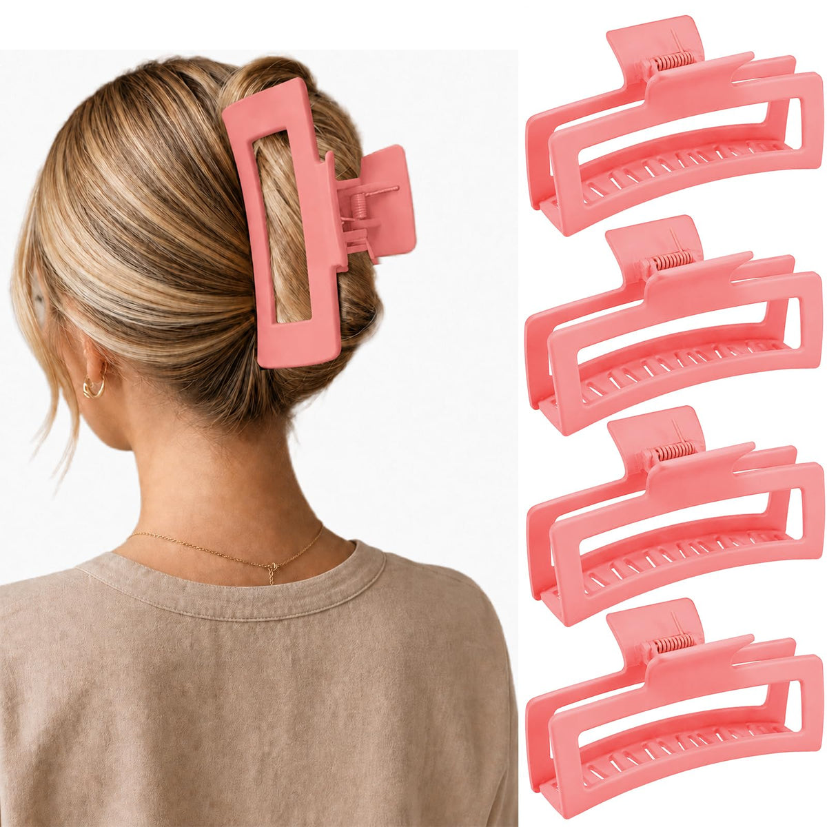 5 Inch XL Jumbo Large Claw Clips, 4-Pack Oversized Rectangle Big Hair Clips for Women, Non-Slip Dark & Light Leopard