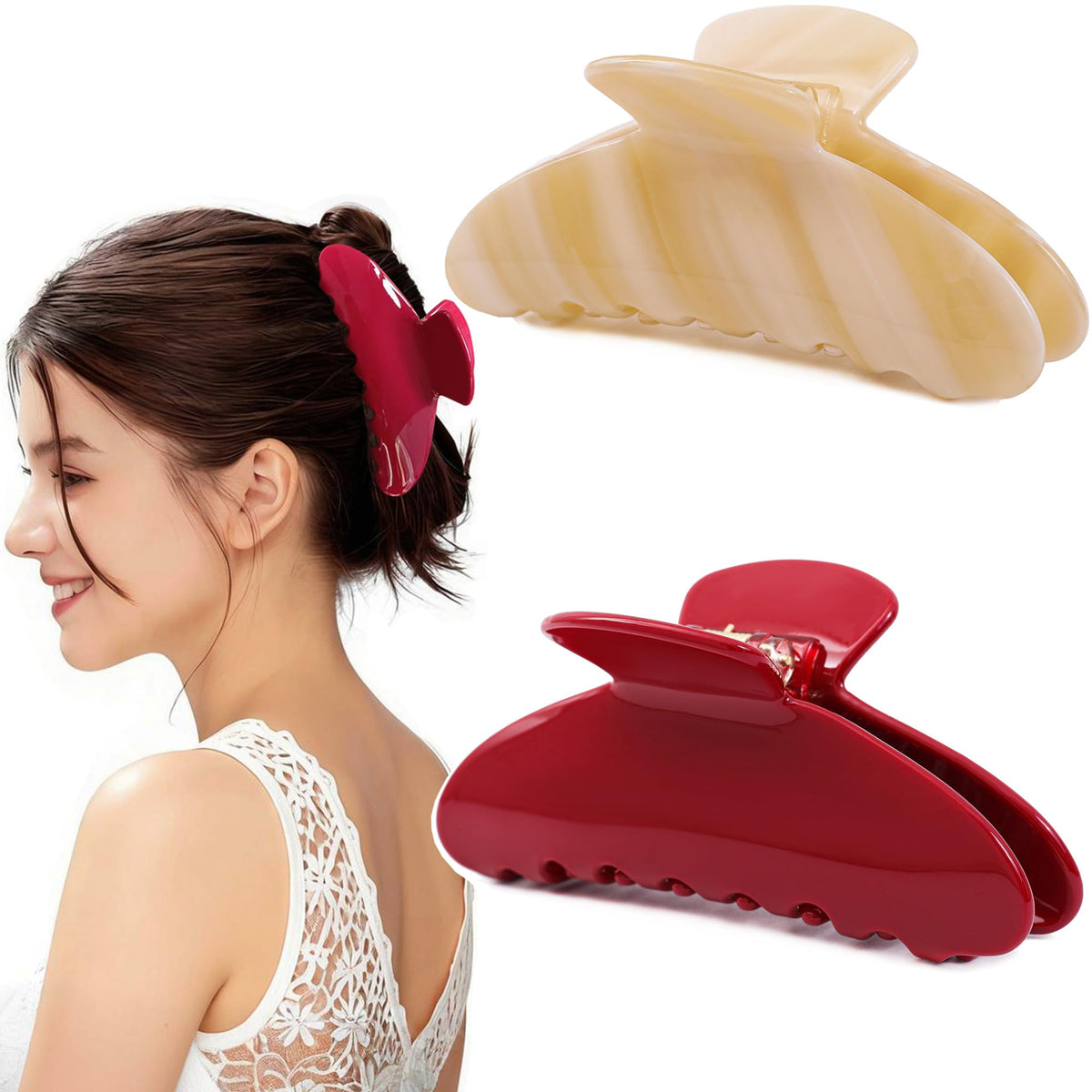2 Pcs Large Hair Claw Clips Tortoise Shell Big Claw Hair Clips for Thick Hair Strong Hold No Slip Grip Hair Jaw Clips for Women