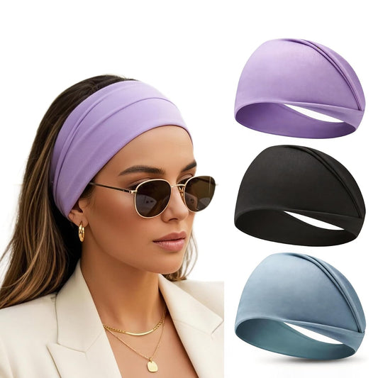 Headbands for Women 3PCS – Soft Elastic Non Slip Wide Hair Bands, Breathable Sweat-Wicking, Stylish for Workout, Makeup, Yoga, Running & Daily Wear (Colorful Three-Pack)