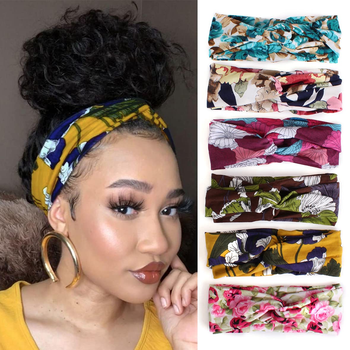 XTREND 6 Pcs Headbands for Women Twisted Cross Elastic Head Bands Yoga Workout Headband Non-Slip Sweat Soft Headbands Solid Color Simple Versatile Hair Accessory Hairbands