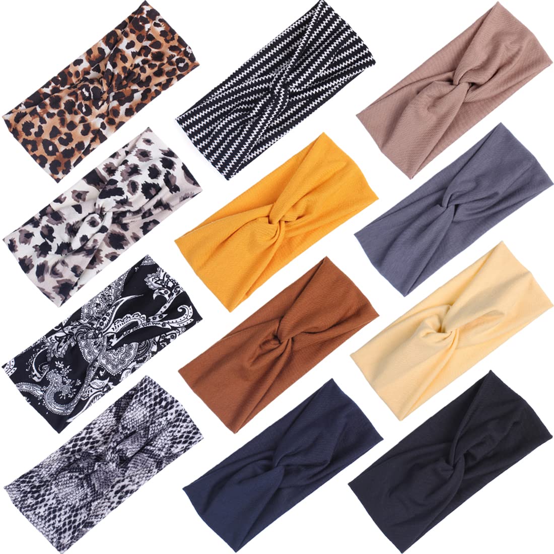 Kachanaa 8 Pack Wide Non-Slip Boho Women's Headband - Elastic Large African Turban Headwrap Ideal for Yoga,Workouts,Running - Non-Slip Design for Women