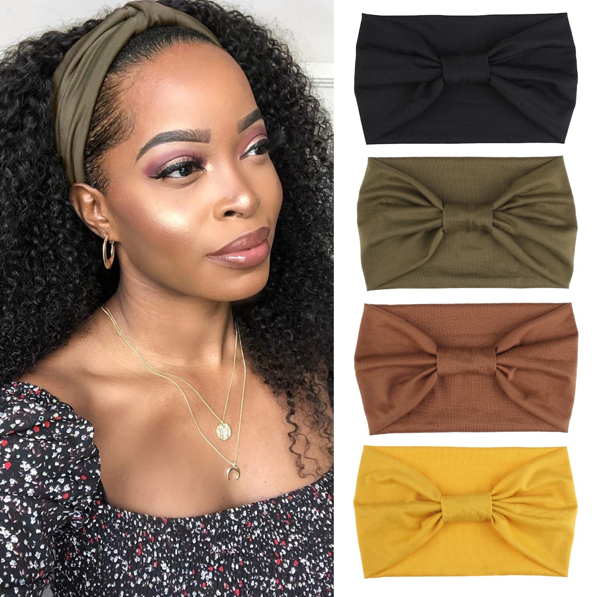 Kachanaa 8 Pack Wide Non-Slip Boho Women's Headband - Elastic Large African Turban Headwrap Ideal for Yoga,Workouts,Running - Non-Slip Design for Women
