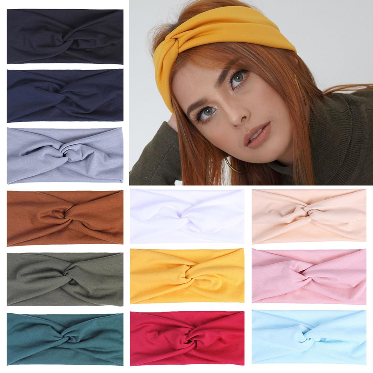 XTREND 6 Pcs Headbands for Women Twisted Cross Elastic Head Bands Yoga Workout Headband Non-Slip Sweat Soft Headbands Solid Color Simple Versatile Hair Accessory Hairbands