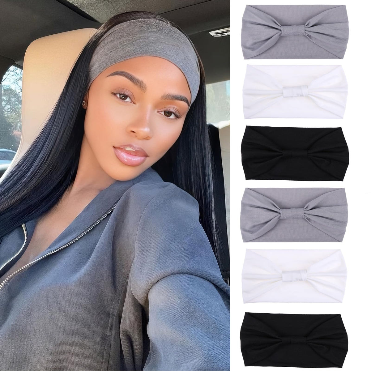 XTREND 4 Packs Wide Headband Fashion Headscarf Bohemian Style Elastic Knotted Non-slip Headband Suitable For Black Women Outdoor Yoga Sports Printed Hair Accessories