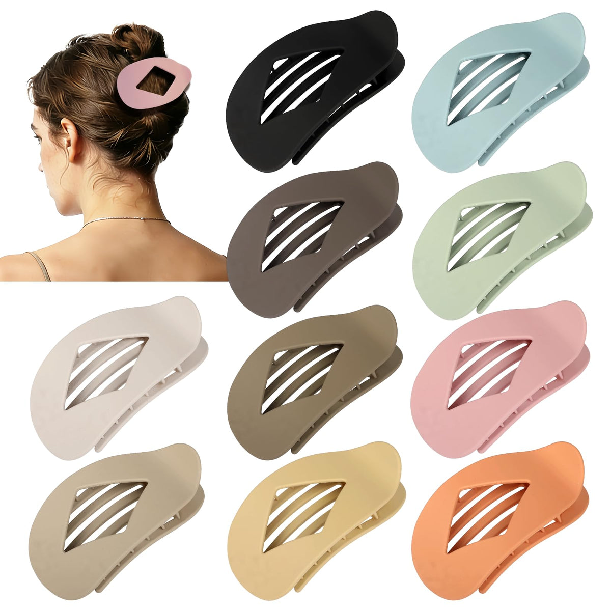 10 PCS Flat Hair Clips for Women, 4.2 Inch Large Hair Claw Clips - Leopard