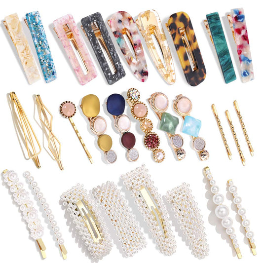 Magicsky 28 PCS Pearls and Macaron Acrylic Resin Hair Clips for Women Girls