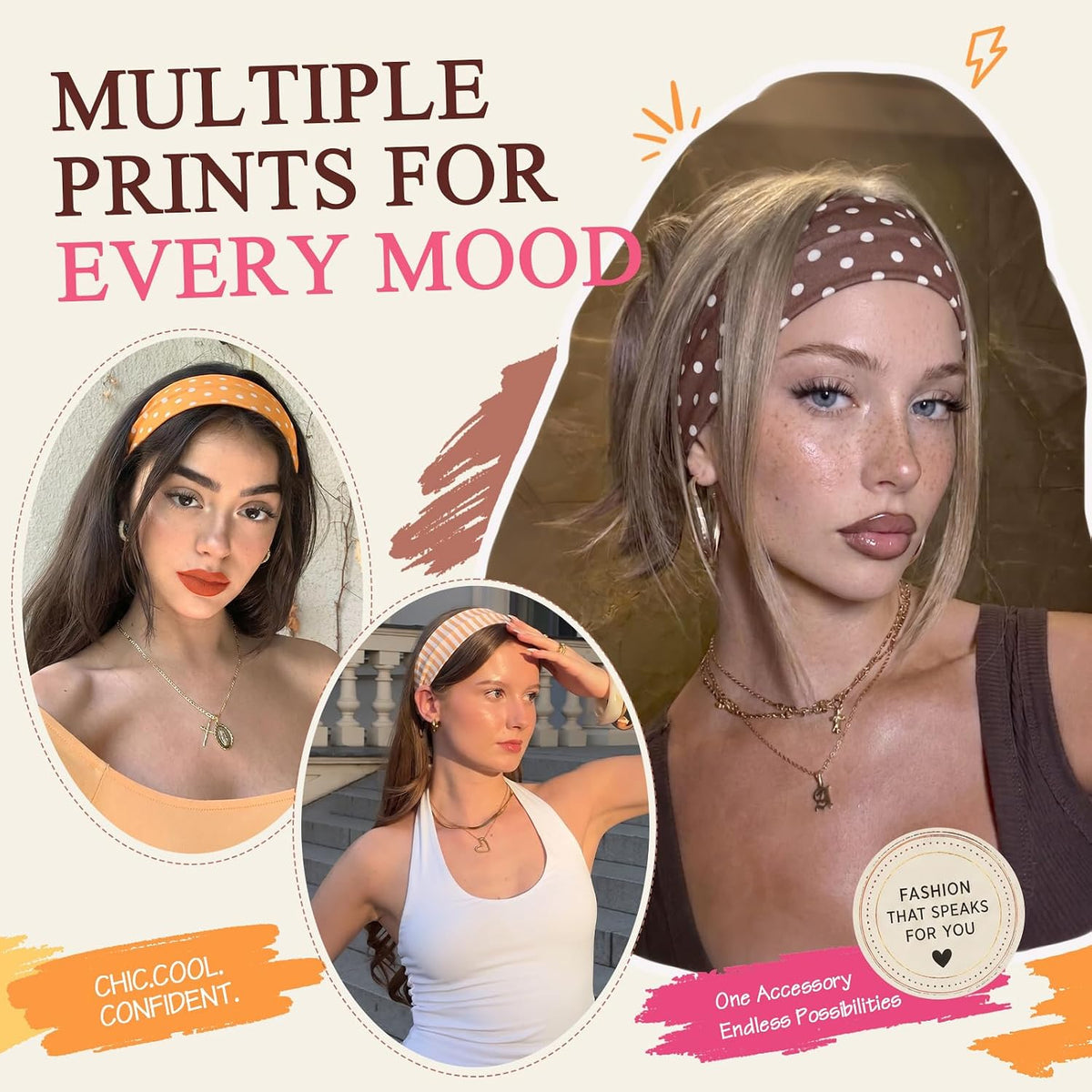 6 Pcs Polka Dot Headbands for Women, Non-Slip Striped Headbands, Multicolor