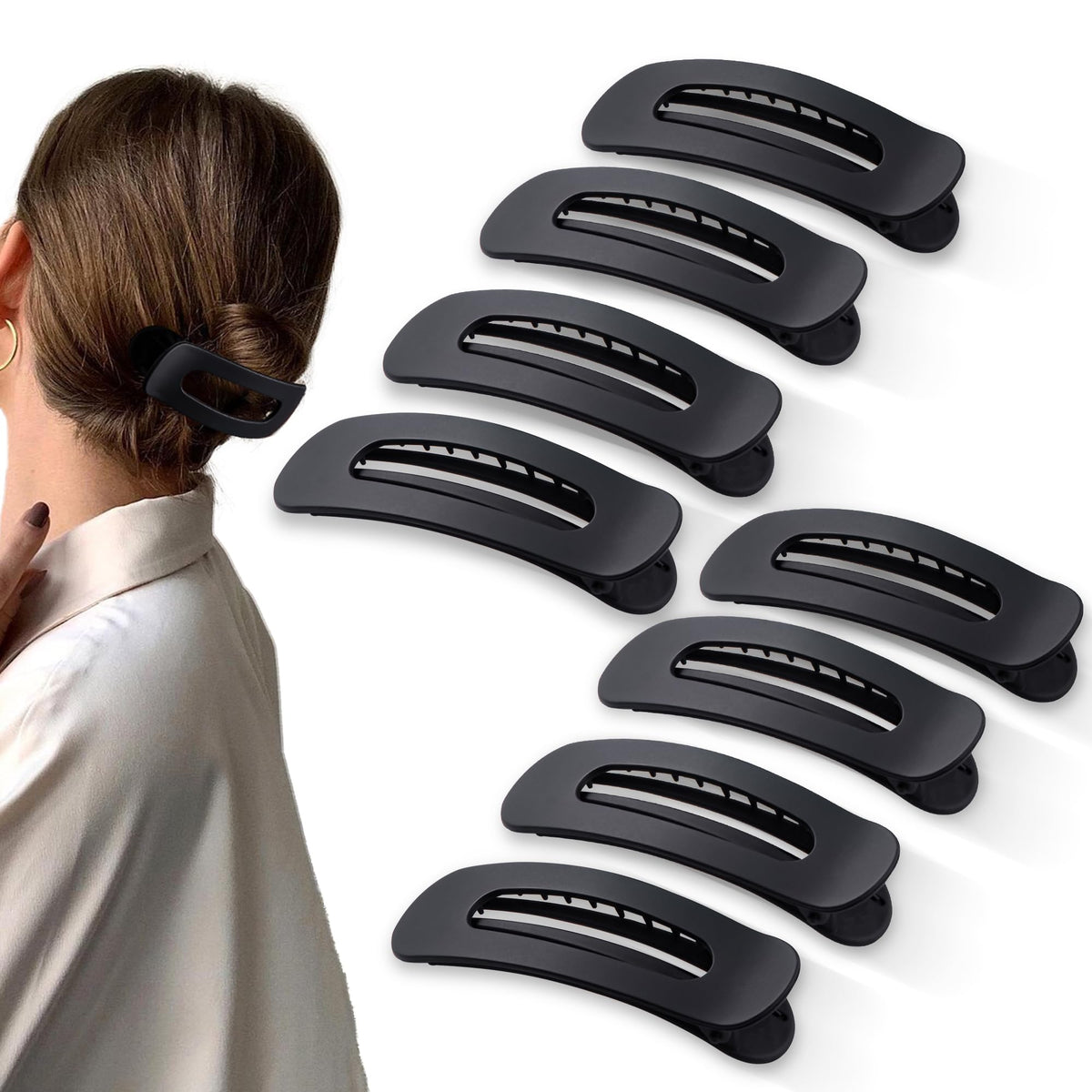 8 Pcs Large Lay Flat Claw Clips for Women French Side Slide Barrettes for Thin Fine Hair Rectangle Alligator Hair Accessories,Matte Coffee Khaki Brown Black