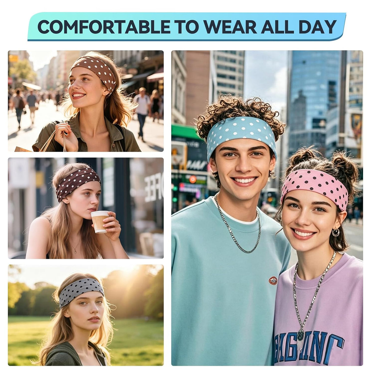 14 Pack Polka Dot Headbands for Women, Fashion Soft Elastic Cloth Hairbands