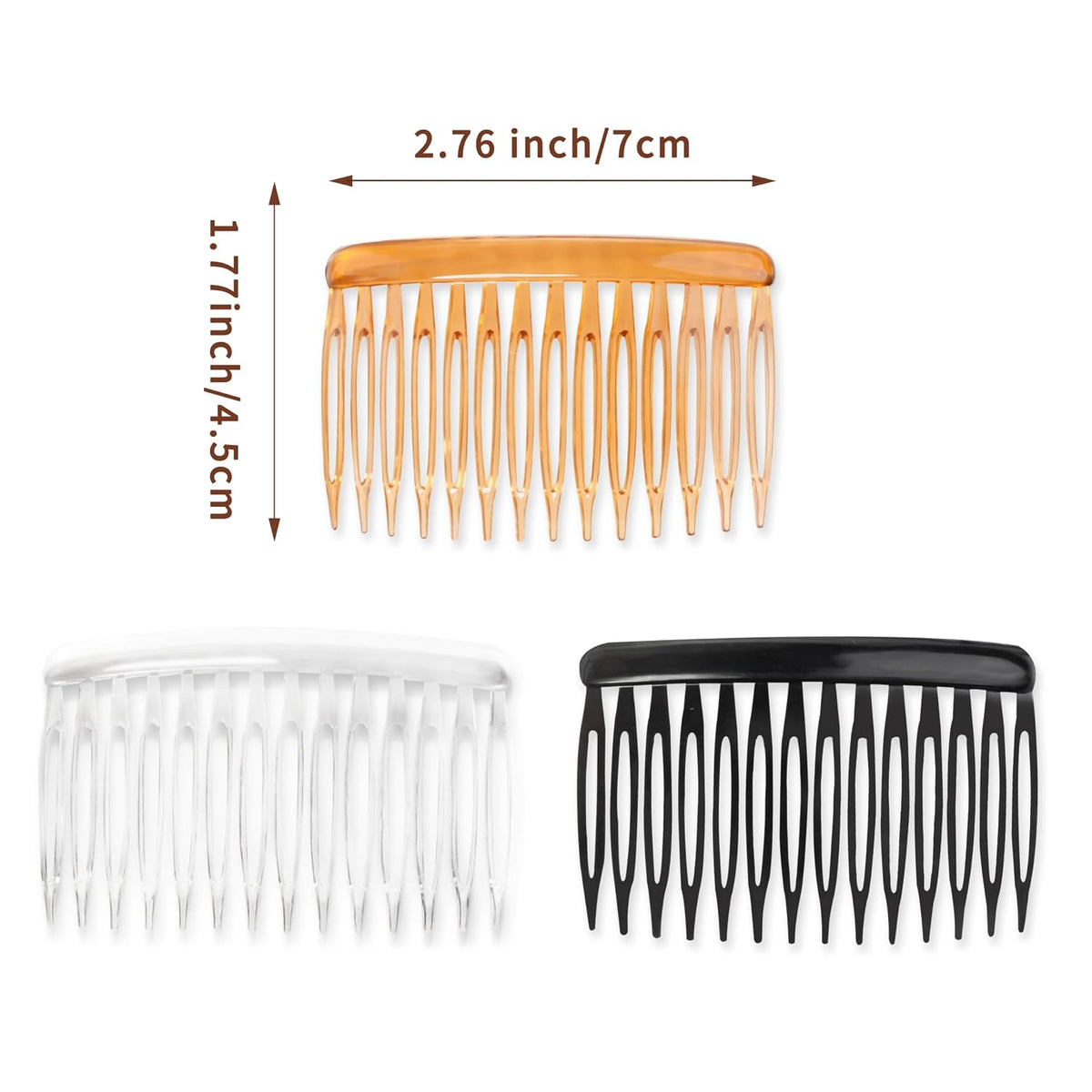 14 Teeth Decorative Hair Side Combs, Black/Transparent/Orange