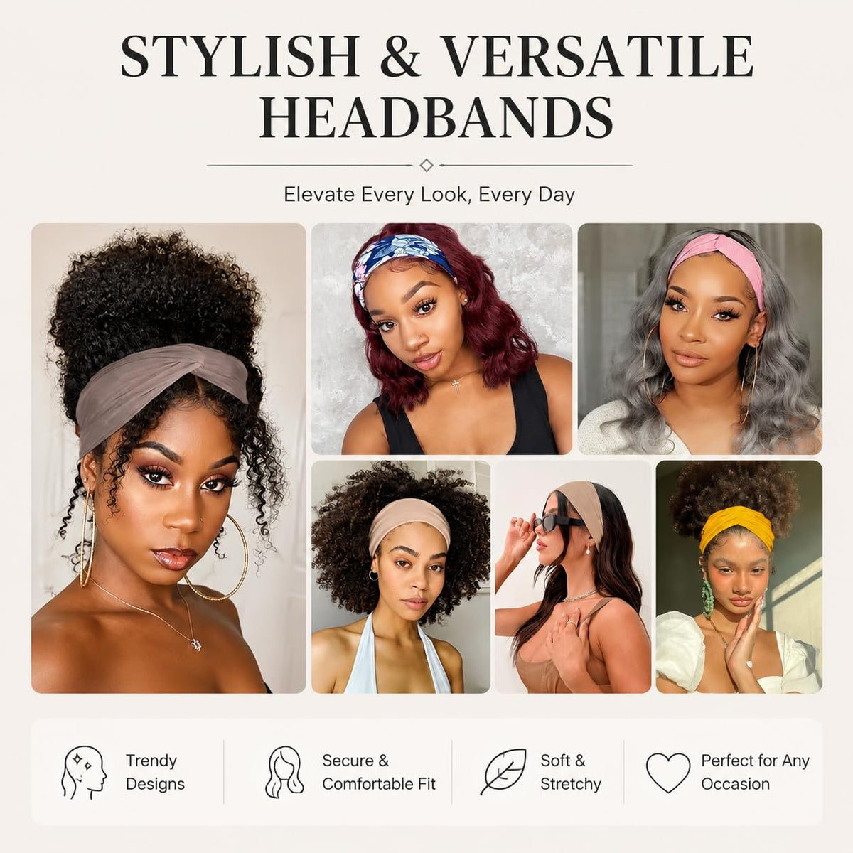 Kachanaa 8 Pack Wide Non-Slip Boho Women's Headband - Elastic Large African Turban Headwrap Ideal for Yoga,Workouts,Running - Non-Slip Design for Women