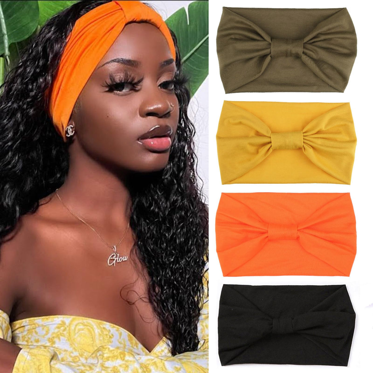 XTREND 4 Packs Wide Headband Fashion Headscarf Bohemian Style Elastic Knotted Non-slip Headband Suitable For Black Women Outdoor Yoga Sports Printed Hair Accessories
