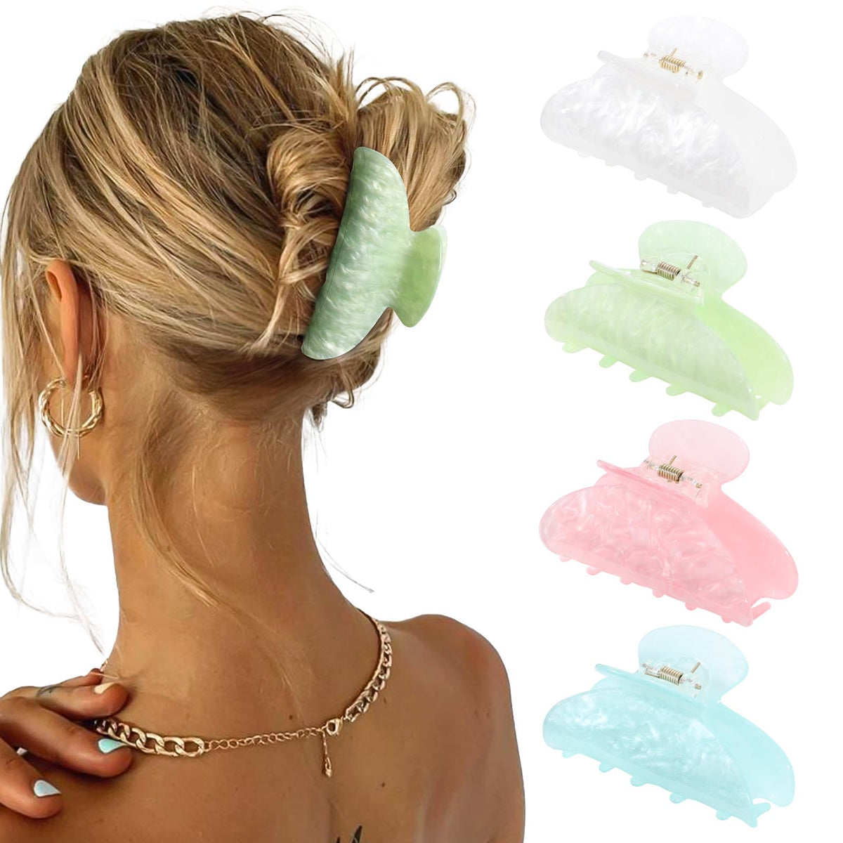 4 Pcs Claw Clips for Women Fine Thin Hair Strong Hold Acrylic Hair Clips