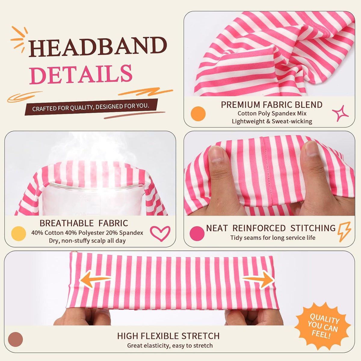 6 Pcs Polka Dot Headbands for Women, Non-Slip Striped Headbands, Multicolor