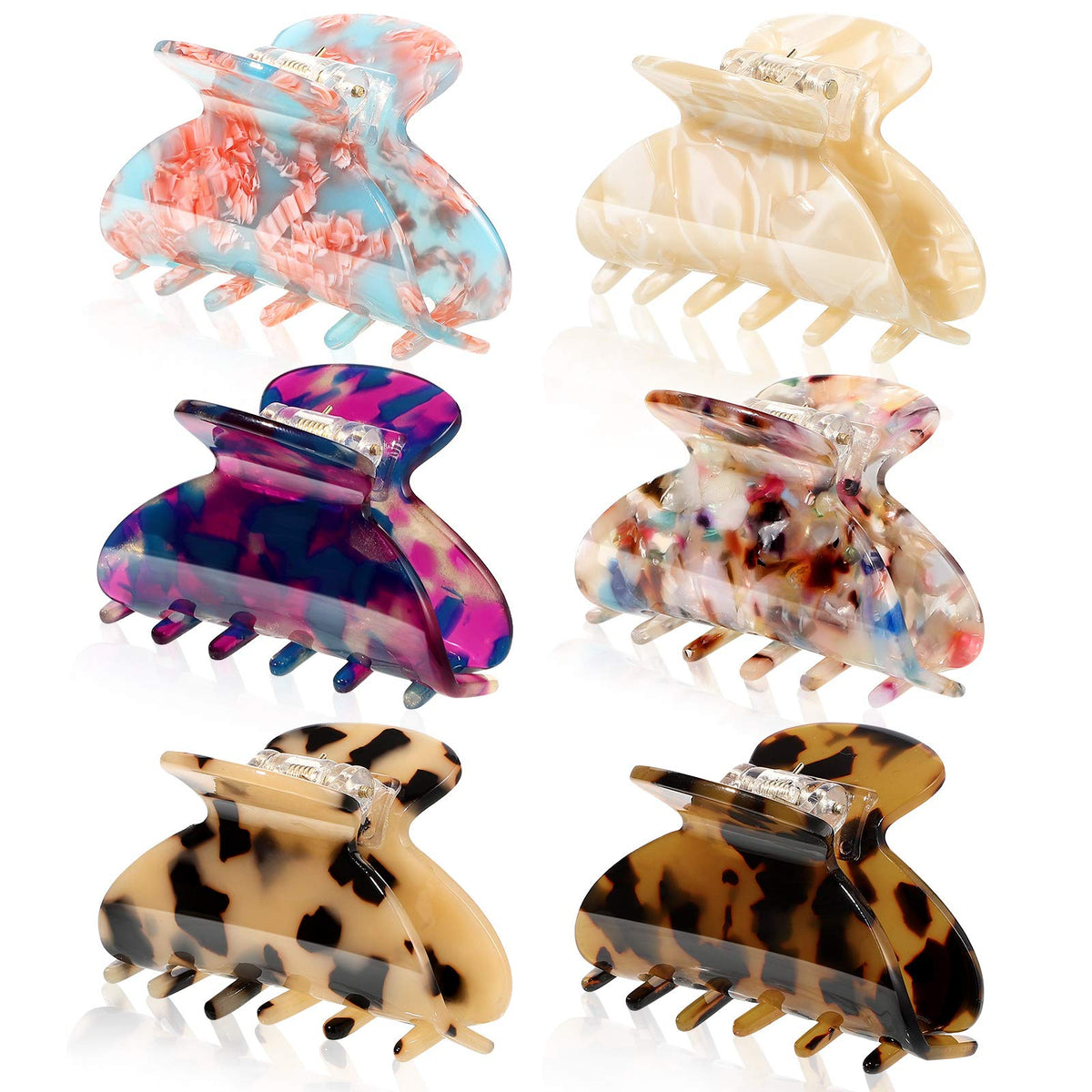 WILLBOND 6 Pcs Medium Hair Claw Clip for Thin Hair Women, Colorful Patterns