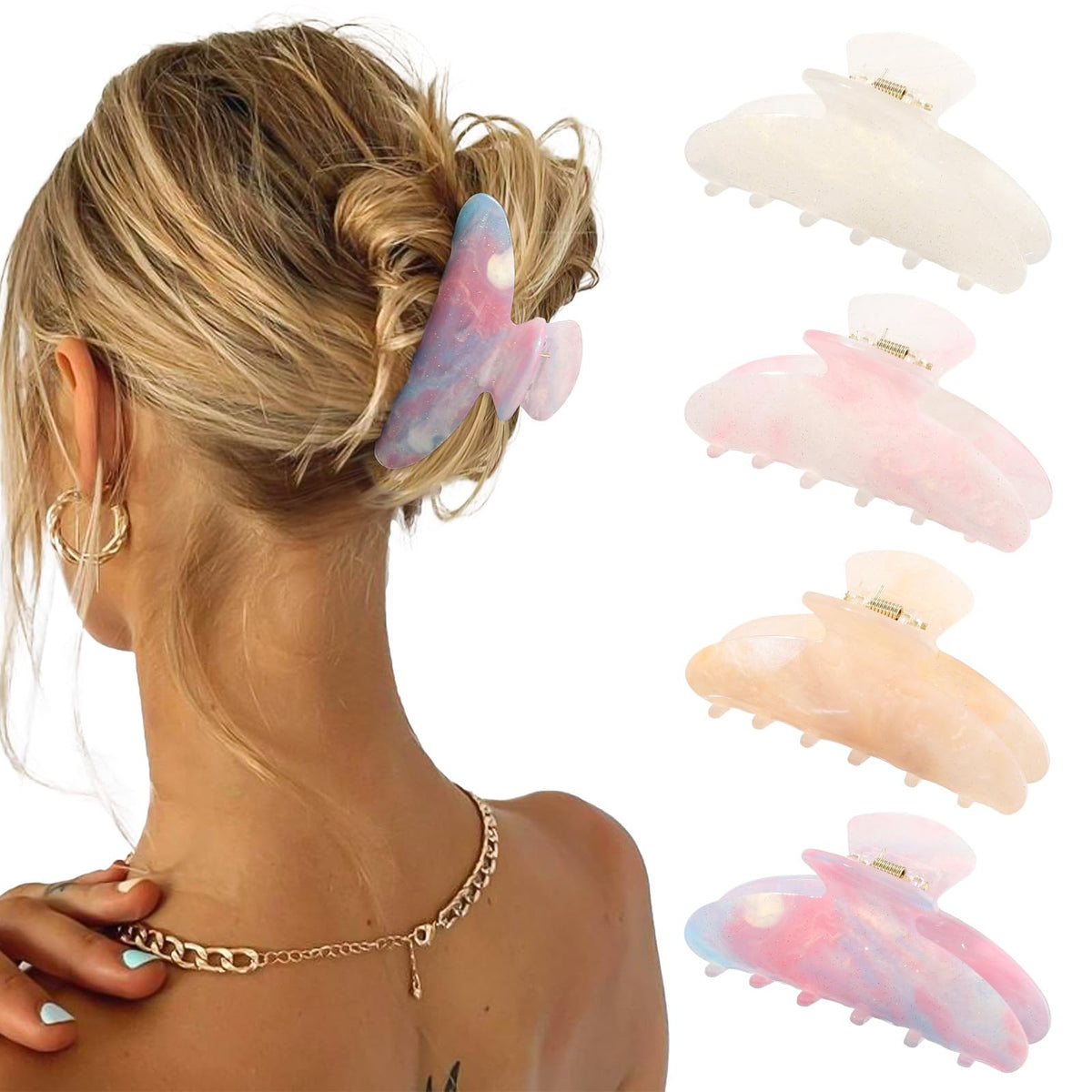 4 Pcs Claw Clips for Women Fine Thin Hair Strong Hold Acrylic Hair Clips
