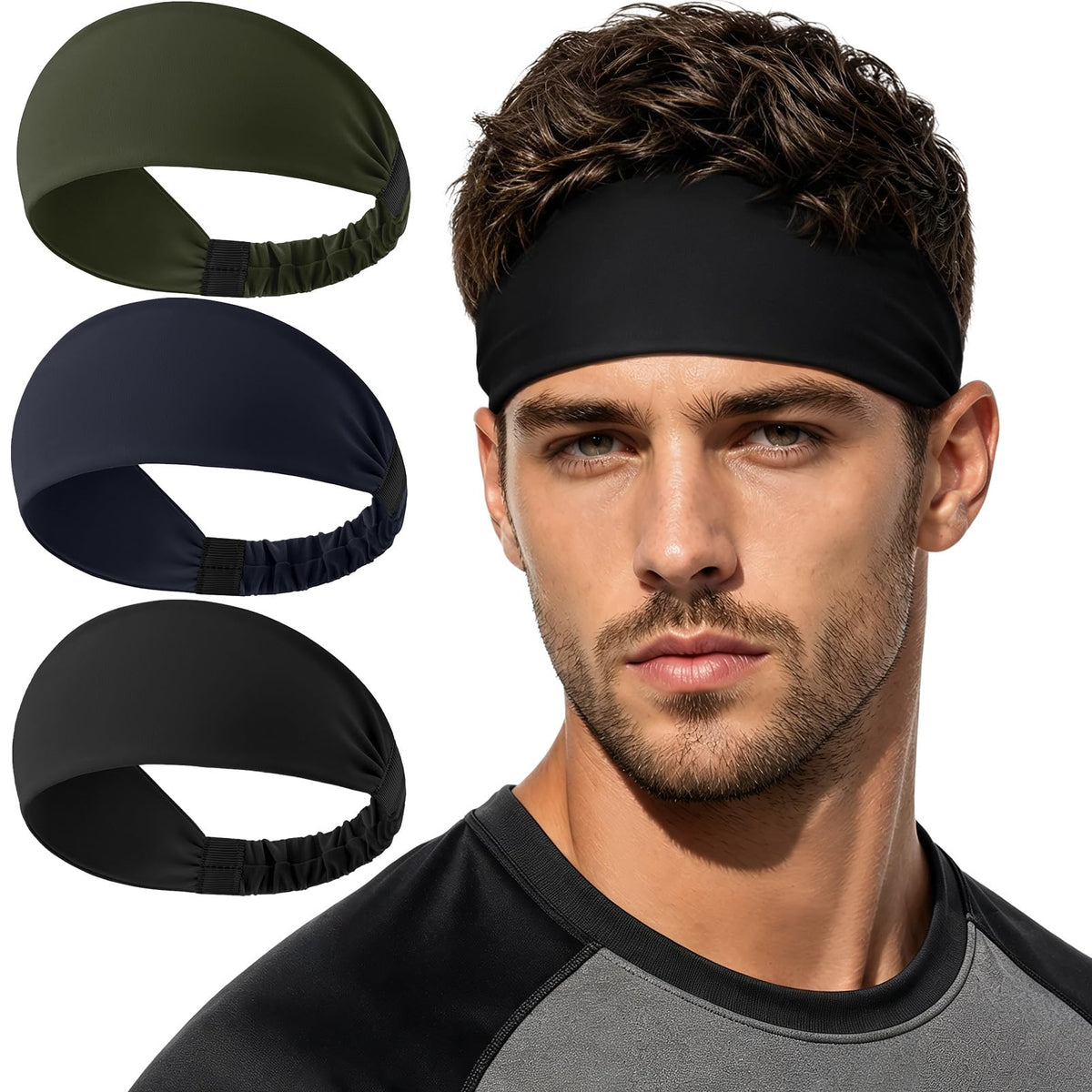 Sweat Band Wide Headband Sports Running Workout Moisture Wicking