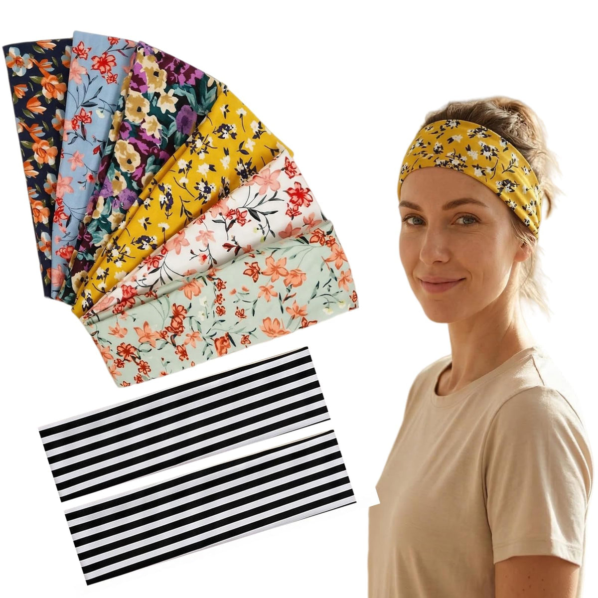 12 Pcs Stretchy Sport Headbands for Women,Absorbed Sport Headband Soft Twist Knotted Headbands for Yoga, Workout Daily Life