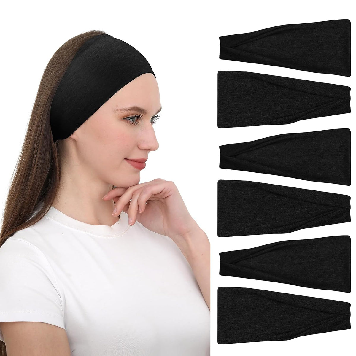 RITOPER Black Headbands for Women, 6 Pack Wide Workout Sweatbands