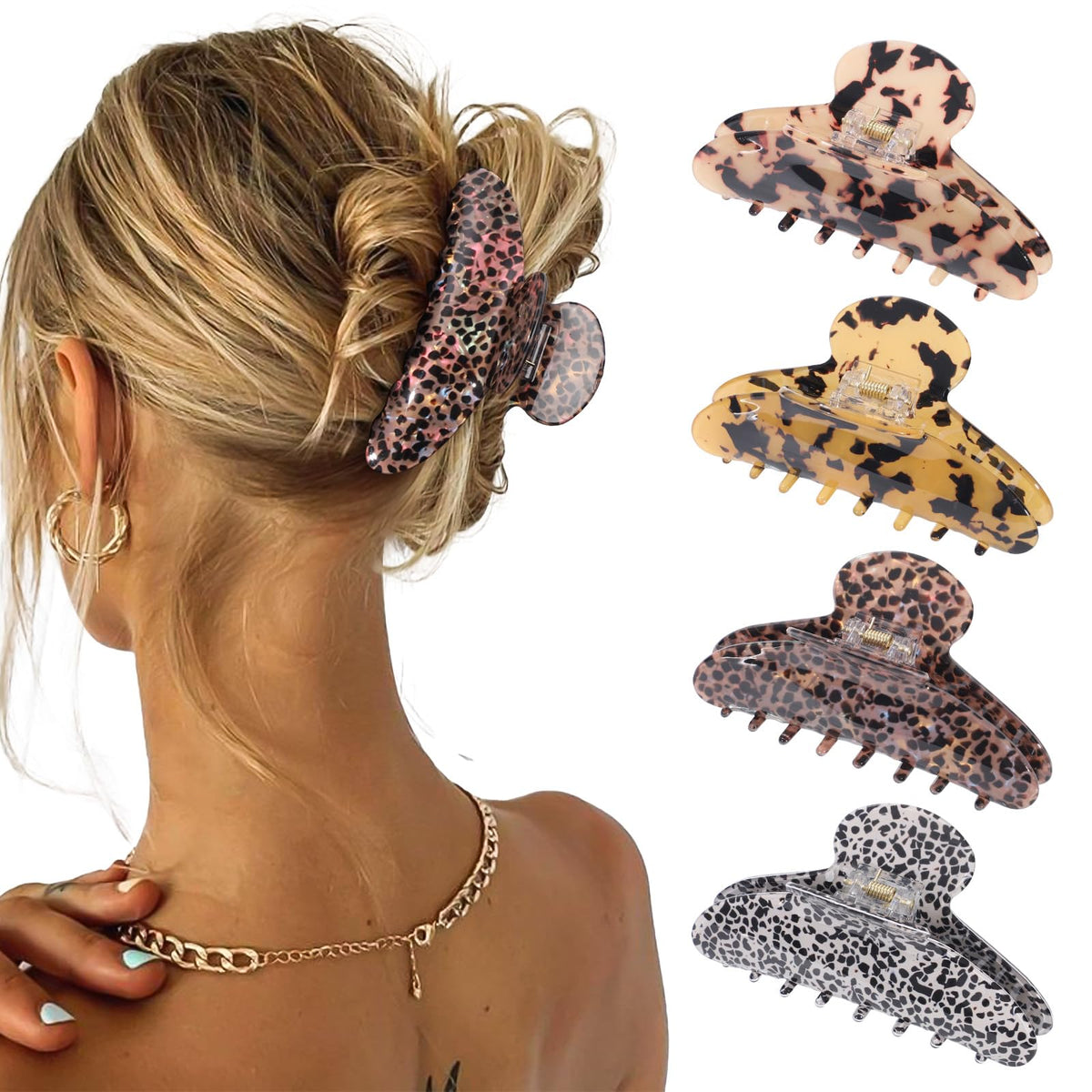 4 Pcs Claw Clips for Women Fine Thin Hair Strong Hold Acrylic Hair Clips
