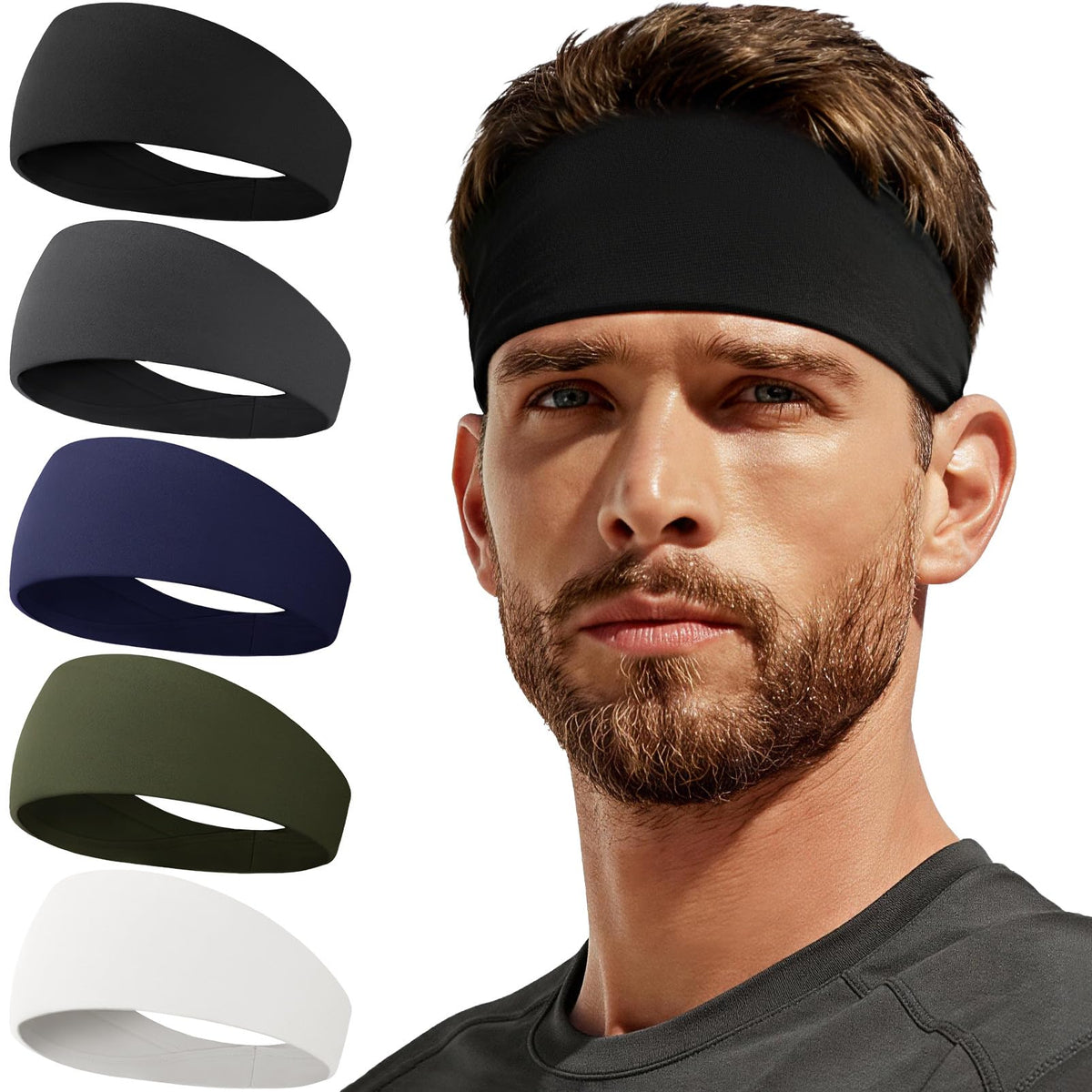 Sweat Band, 5 Pack Headband Moisture Wicking for Running Sports