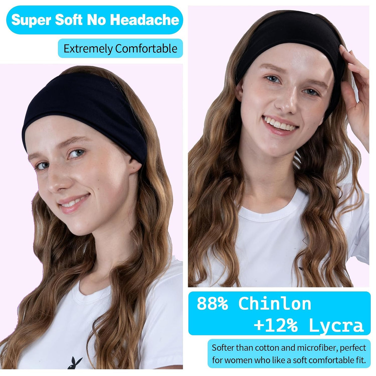 RITOPER Black Headbands for Women, 6 Pack Wide Workout Sweatbands