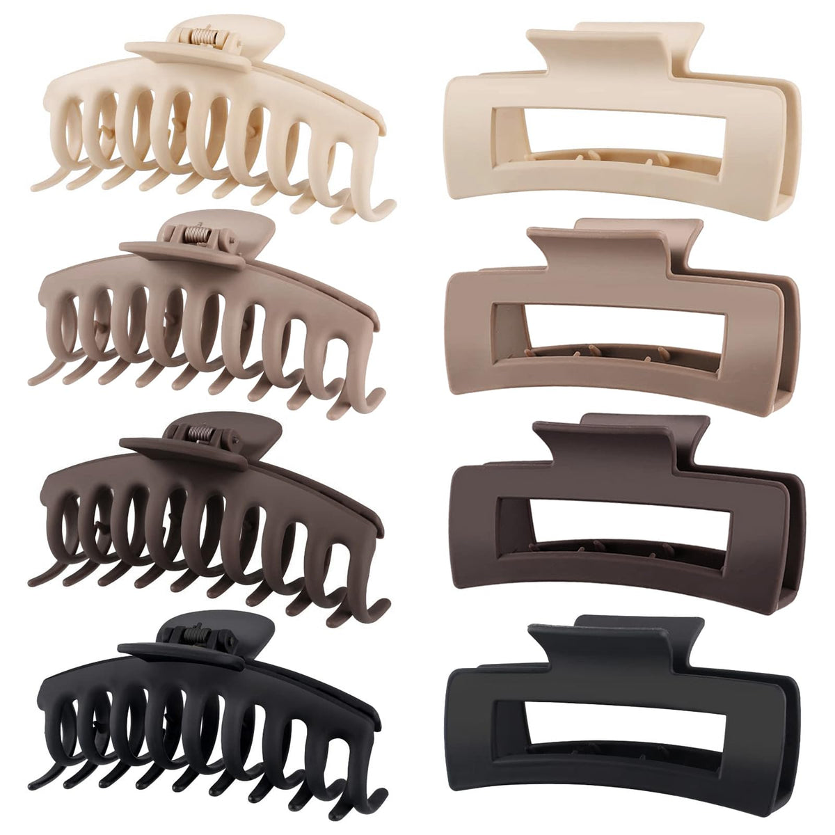 TOCESS 8 Pack Big Hair Claw Clips for Women Large Claw Clip for Thin Thick Curly Hair 90's Strong Hold 4.33 Inch Nonslip Matte Jumbo Jaw Clips (8 Pcs)