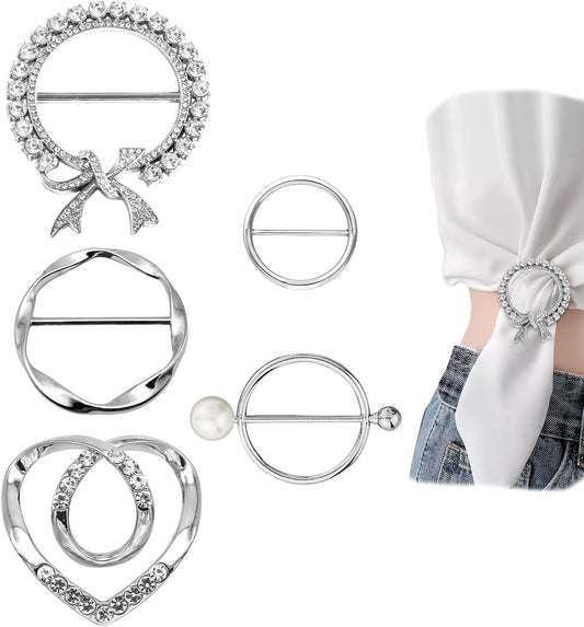 DHATMYC 5 Pcs Scarf Ring and Slides T Shirt Tie Clips for Women Clothing Tops Side Waist Tightener Cincher Knot Holder
