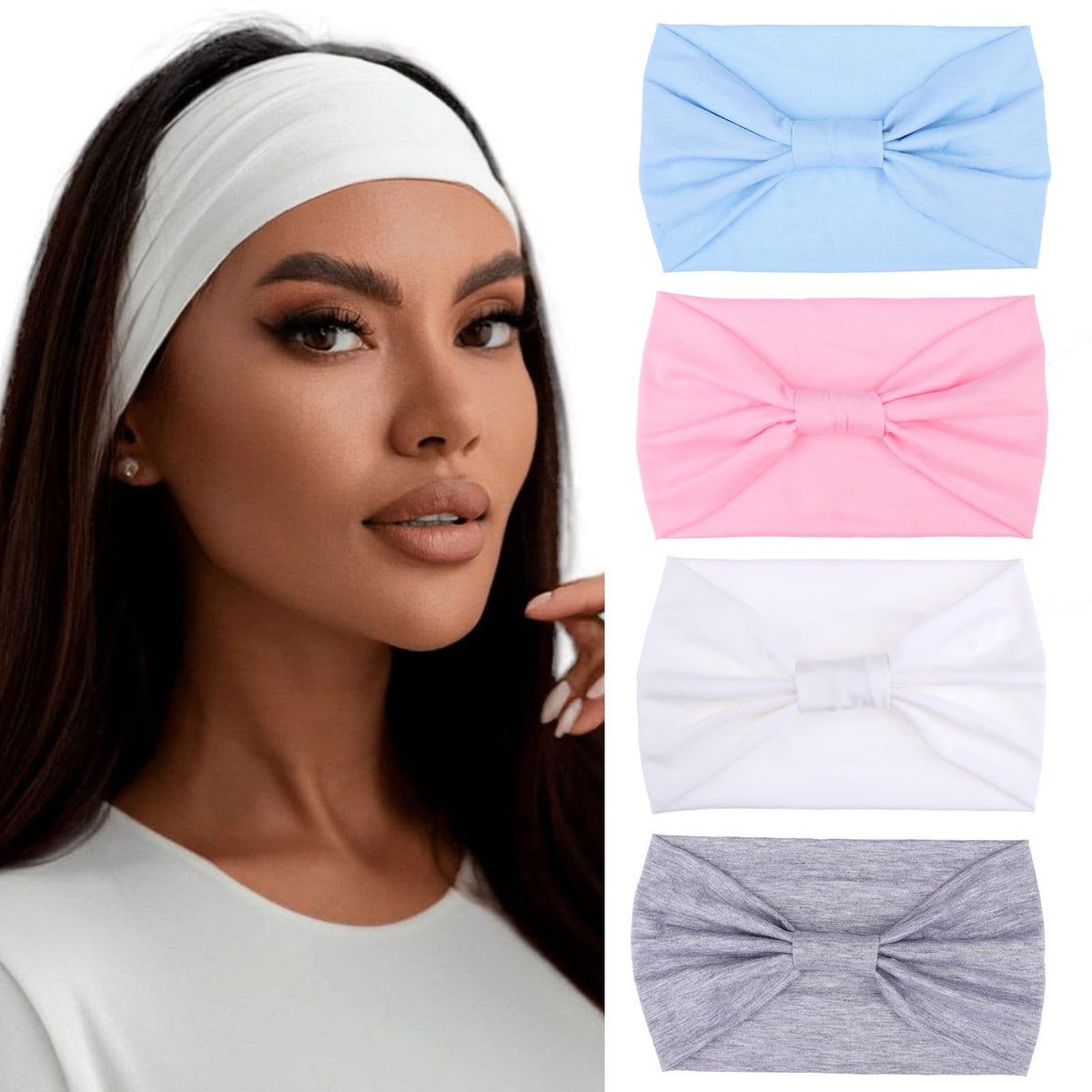 XTREND 4 Packs Wide Headband Fashion Headscarf Bohemian Style Elastic Knotted Non-slip Headband Suitable For Black Women Outdoor Yoga Sports Printed Hair Accessories