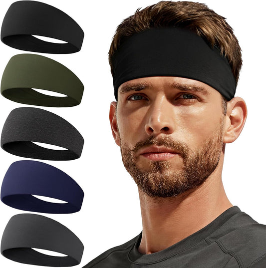 Sweat Band, 5 Pack Headband Moisture Wicking for Running Sports