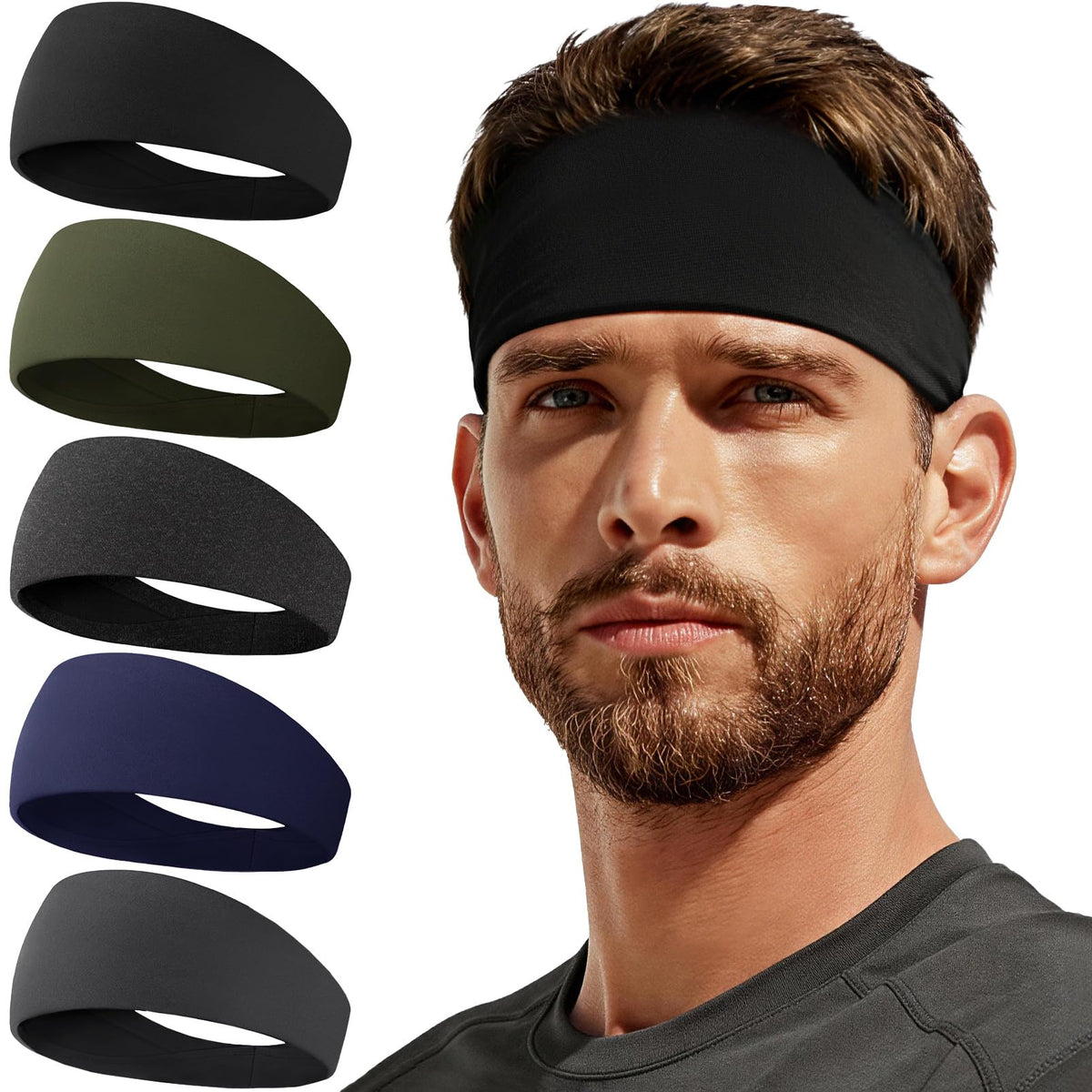 Sweat Band, 5 Pack Headband Moisture Wicking for Running Sports