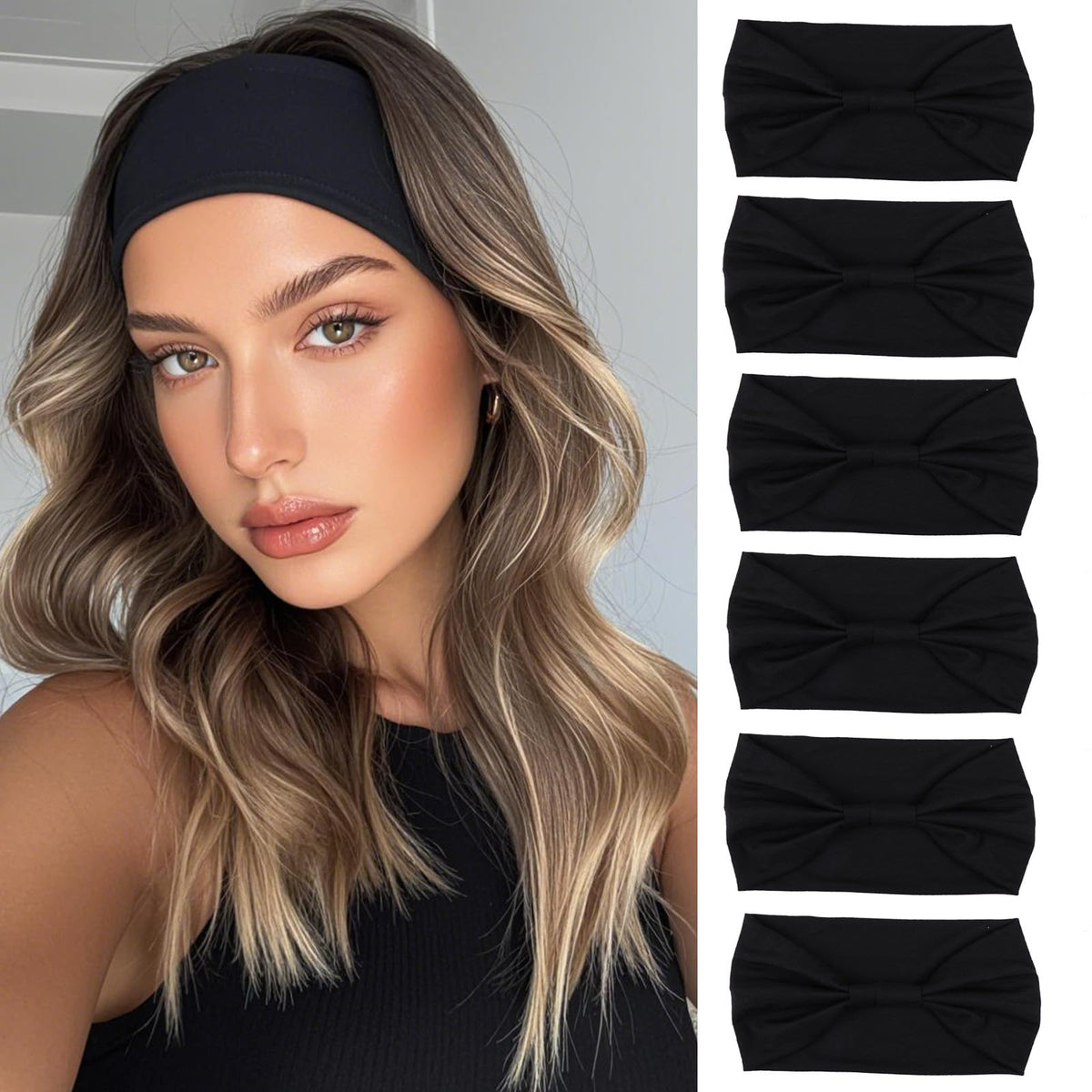 XTREND 4 Packs Wide Headband Fashion Headscarf Bohemian Style Elastic Knotted Non-slip Headband Suitable For Black Women Outdoor Yoga Sports Printed Hair Accessories