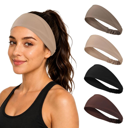AWAYTR 4-Pack Tapered Cooling Workout Headband, Sweatband for Women