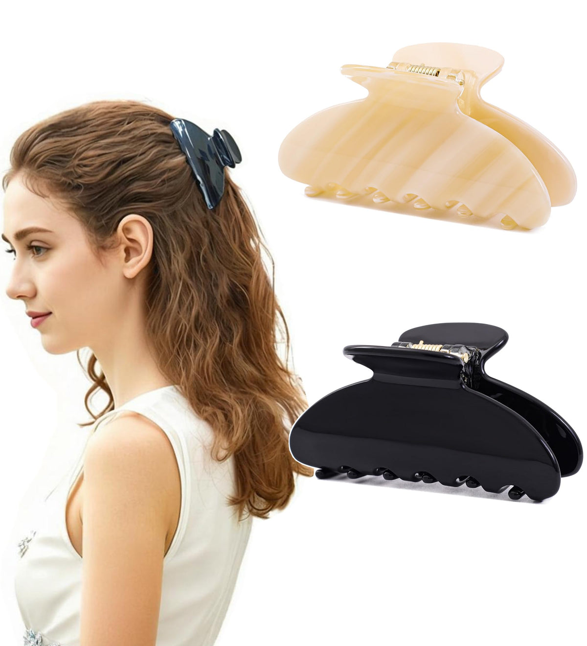 2Pcs Small Medium Hair Claw Clips for Women Tortoise Shell Claw Hair Clips for Thin Fine Medium Thick Hair