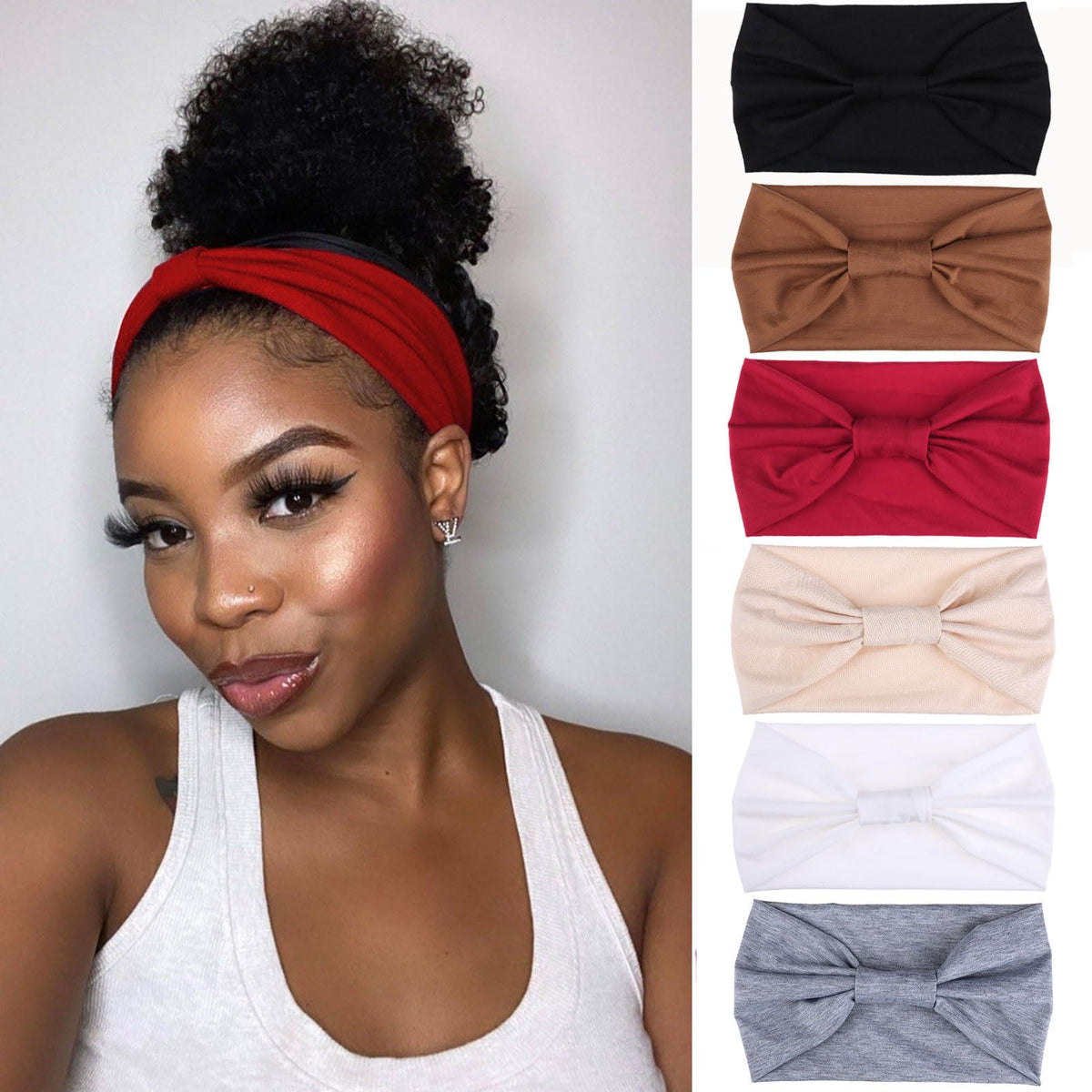XTREND 4 Packs Wide Headband Fashion Headscarf Bohemian Style Elastic Knotted Non-slip Headband Suitable For Black Women Outdoor Yoga Sports Printed Hair Accessories