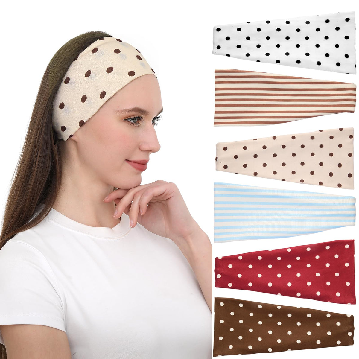 RITOPER Black Headbands for Women, 6 Pack Wide Workout Sweatbands
