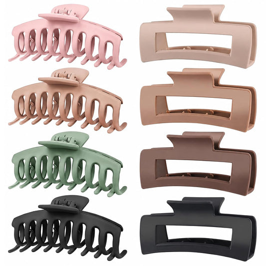 TOCESS 8 Pack Big Hair Claw Clips for Women Large Claw Clip for Thin Thick Curly Hair 90's Strong Hold 4.33 Inch Nonslip Matte Jumbo Jaw Clips (8 Pcs)