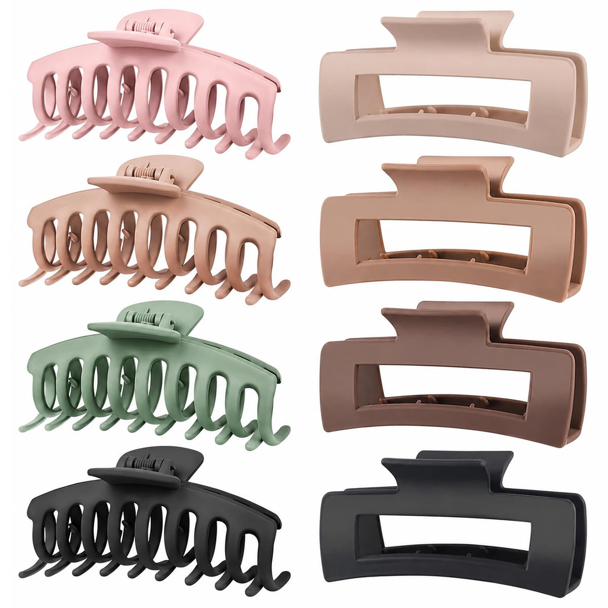 TOCESS 8 Pack Big Hair Claw Clips for Women Large Claw Clip for Thin Thick Curly Hair 90's Strong Hold 4.33 Inch Nonslip Matte Jumbo Jaw Clips (8 Pcs)