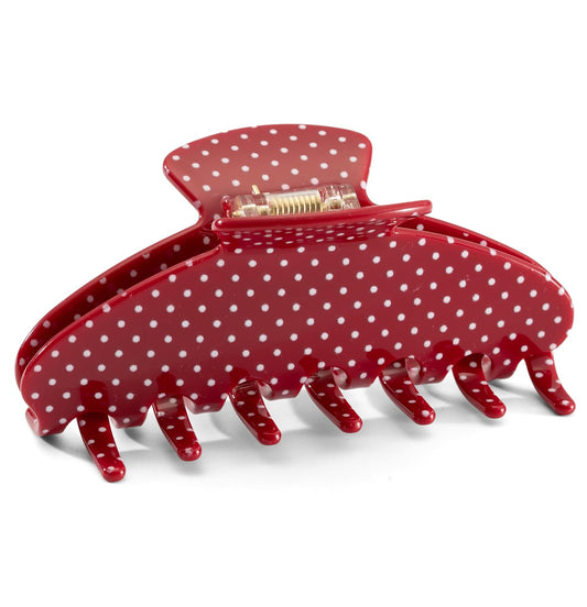 Large Acetate 4 Inch Hair Claw Clip for Women, Red Polka Dots Claw Clips & Jaw Clips for Thin or Thick Hair, French Style Hair Claws with Non-Slip Teeth, Hair Accessories for Updos, Buns & Ponytails