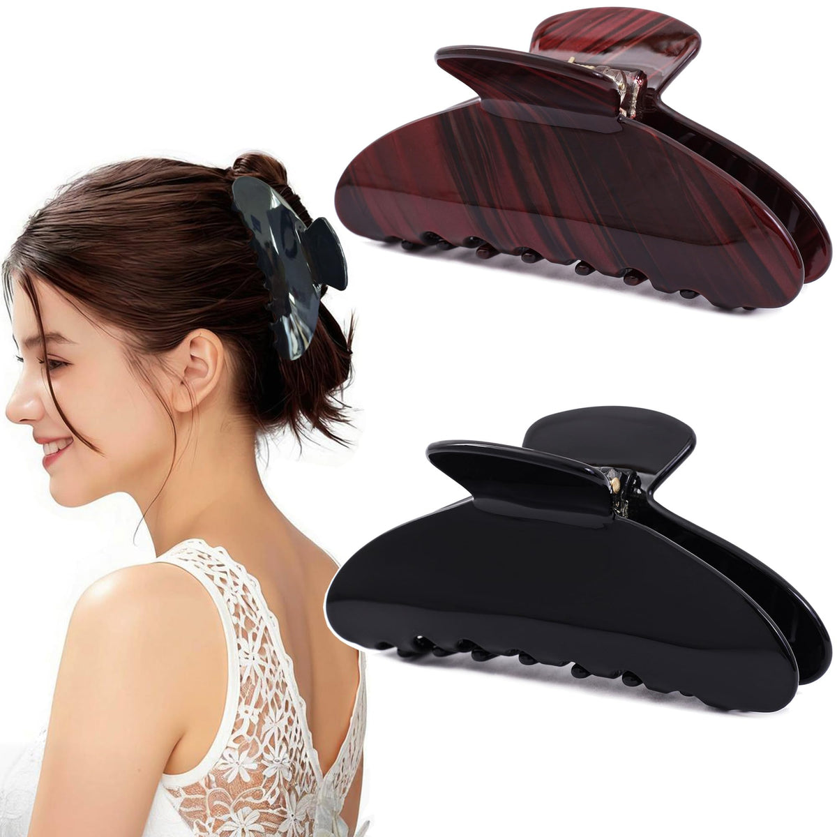 2 Pcs Large Hair Claw Clips Tortoise Shell Big Claw Hair Clips for Thick Hair Strong Hold No Slip Grip Hair Jaw Clips for Women