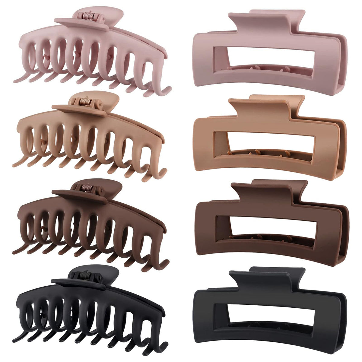 TOCESS 8 Pack Big Hair Claw Clips for Women Large Claw Clip for Thin Thick Curly Hair 90's Strong Hold 4.33 Inch Nonslip Matte Jumbo Jaw Clips (8 Pcs)