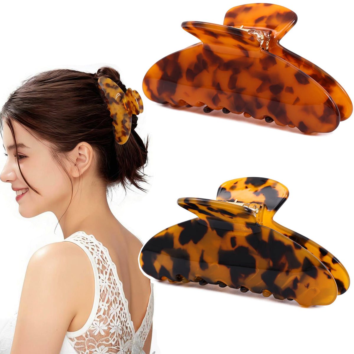 2 Pcs Large Hair Claw Clips Tortoise Shell Big Claw Hair Clips for Thick Hair Strong Hold No Slip Grip Hair Jaw Clips for Women