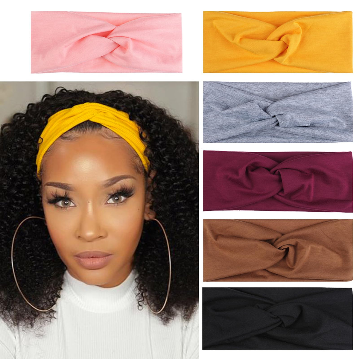 Kachanaa 8 Pack Wide Non-Slip Boho Women's Headband - Elastic Large African Turban Headwrap Ideal for Yoga,Workouts,Running - Non-Slip Design for Women