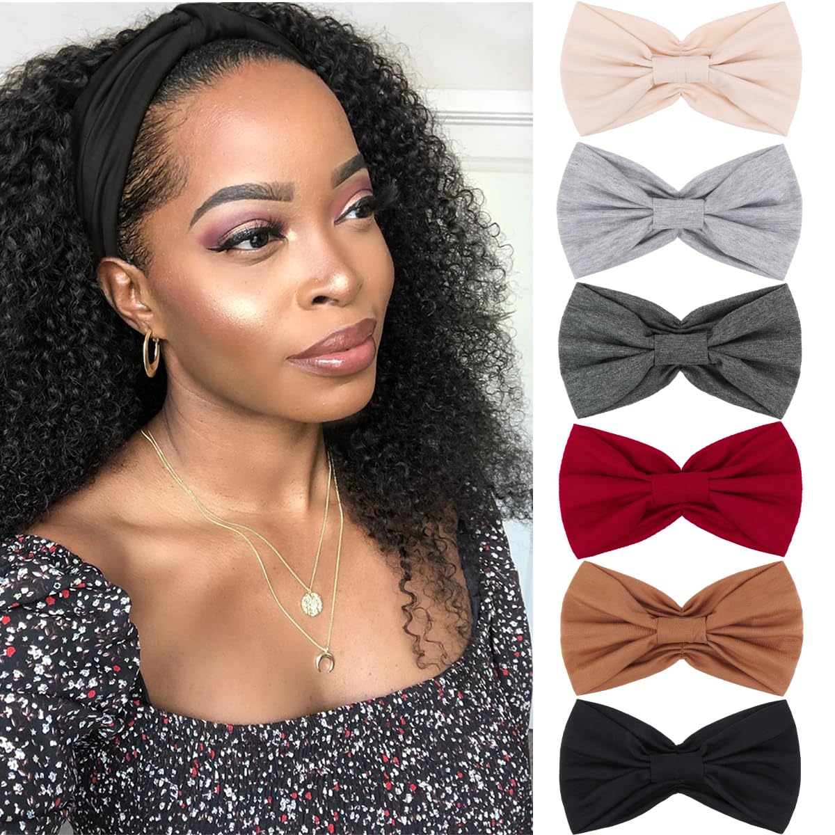 Kachanaa 8 Pack Wide Non-Slip Boho Women's Headband - Elastic Large African Turban Headwrap Ideal for Yoga,Workouts,Running - Non-Slip Design for Women