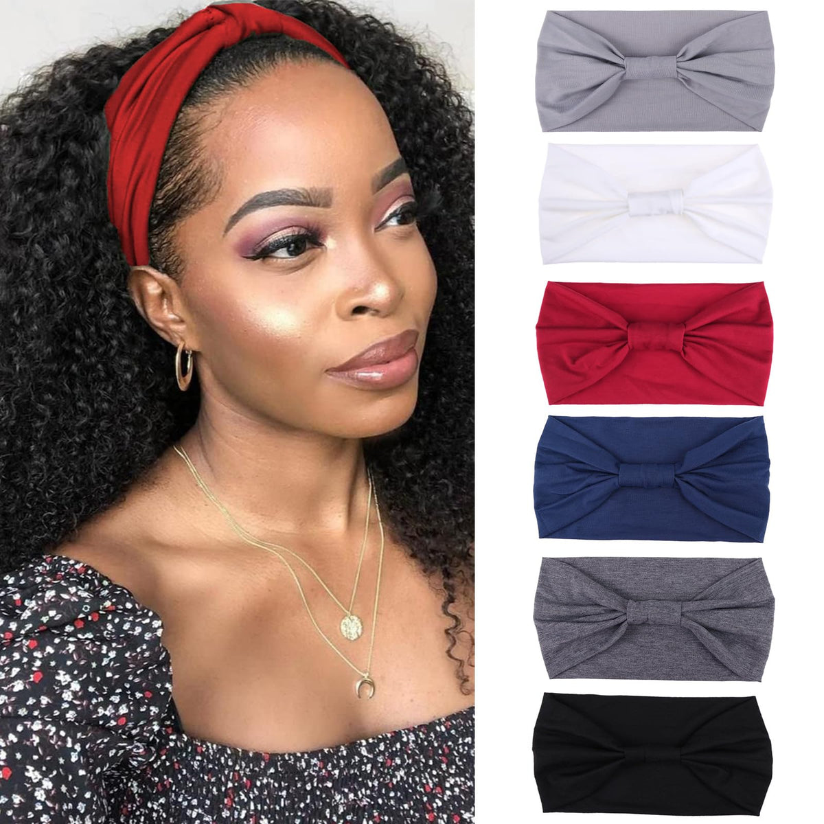 XTREND 4 Packs Wide Headband Fashion Headscarf Bohemian Style Elastic Knotted Non-slip Headband Suitable For Black Women Outdoor Yoga Sports Printed Hair Accessories