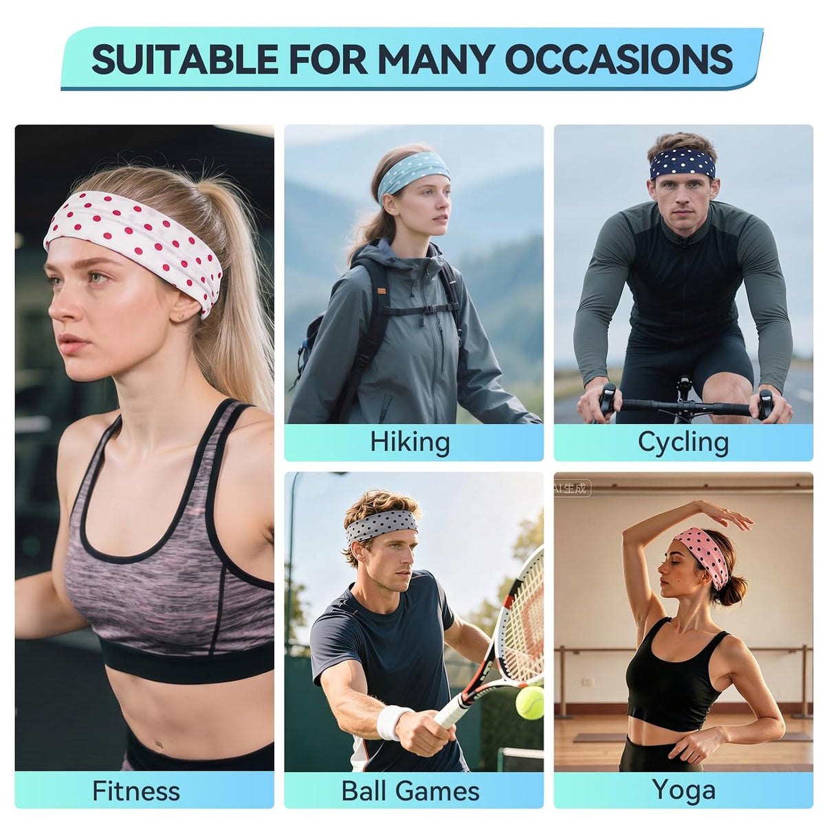 14 Pack Polka Dot Headbands for Women, Fashion Soft Elastic Cloth Hairbands